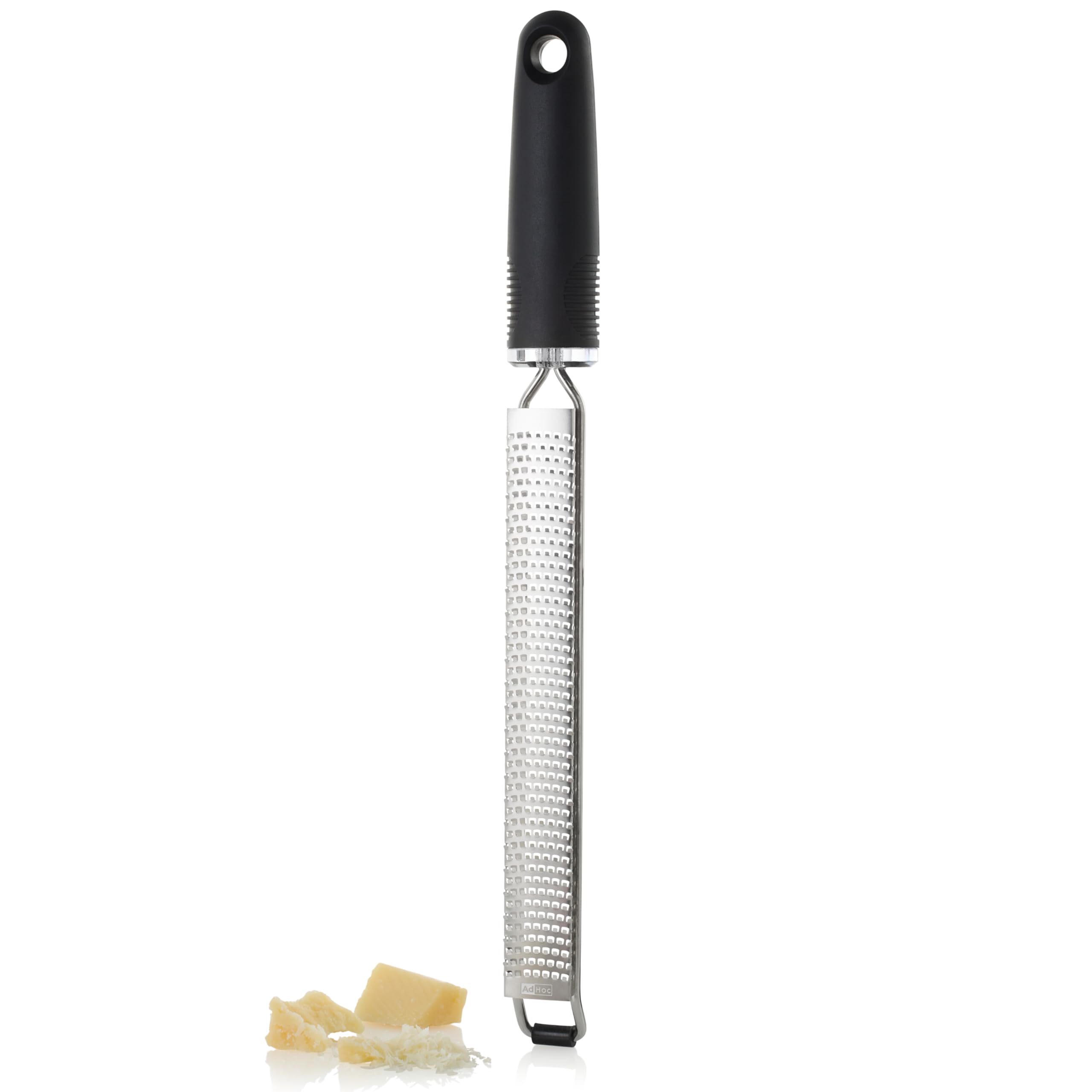 AdHoc GG20 GIANO Fine Grater | Stainless Steel/Plastic | With Handle, Anti-Slip, Grates Cheese/Garlic/Lemon Zester/Nutmeg/Parmesan/Ginger/Vegetables/Chocolate | (L)250mm x (W)30mm | Silver/Black