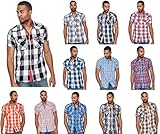 Enimay® Men's Designer Short Sleeve Casual Fitted Button Down Plaid Shirts