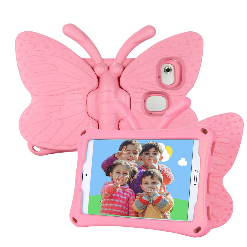 Tading Kids Case for Samsung Galaxy Tab A7 Lite, Shockproof Light Weight Protective Stand Cover for Samsung Galaxy Tab A7 Lite 2021 8.7 Inch Tablet (SM-T225/T220), Cute Butterfly - Baby Pink