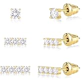 KissYan Stud Earrings Set for Women, 14K Gold Plated 3 Pairs Cubic Zirconia Small Stud Earring Multipack Hypoallergenic Dainty Trendy Jewelry Gifts