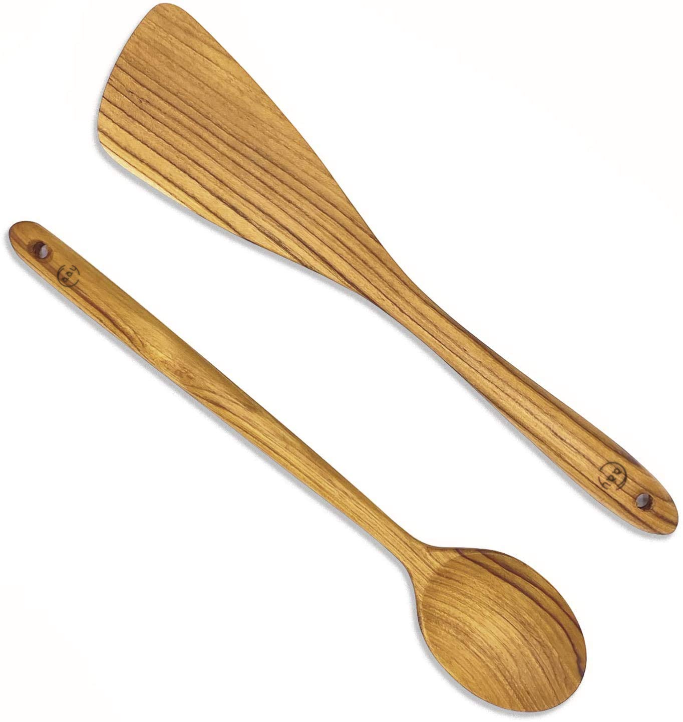 Photo 1 of FAAY 12.5 Inch Wood Utensil Set (2 PCS), Teak Wooden Right Hand Spatula & Flat Spoon, 100% Natural from High Moist Resistance Teak Wood, Healthy Wooden Spoon Spatula for Non Stick Cookware