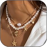 Dcfywl731 Seashell Necklace for Women Gold Shell Necklaces Layered Starfish Charm Necklace Beach Jewelry for Women Summer Beach Vacation Outfits Accessories Gifts