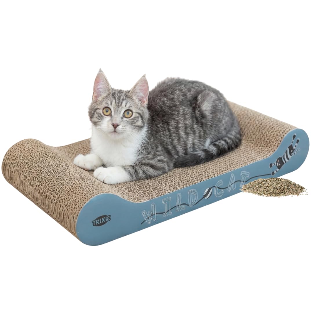 TRIXIE scratching board Wild Cat with catnip - for natural claw care - 41 × 7 × 24 cm - blue - 48000