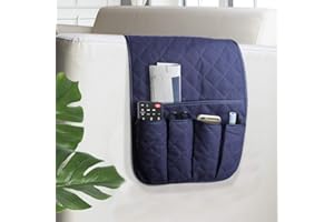 AUVCAS Sofa Armrest Organizer Non-Slip Arm Chair Bedside Caddy Storage Organizer for Recliner Couch with 5 Pockets for Cell Phone TV Remote Control Magazines (BLUE)