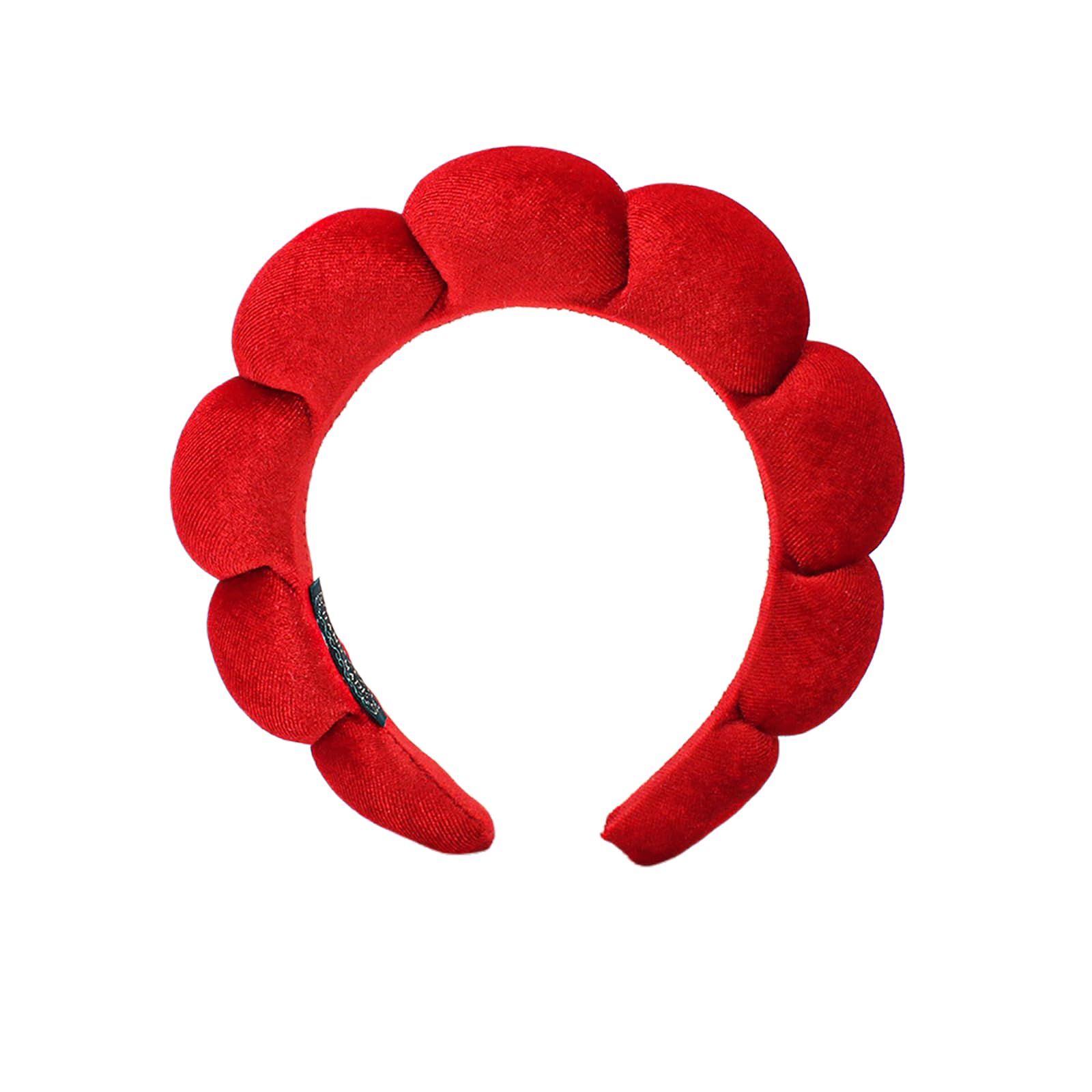 Ycfish Puffy Makeup Headband Spa Headbands for Women Sponge & Terry Towel Cloth Fabric Cute Skincare Headband for Face Washing, Makeup Removal, Shower, Facial Mask (Red)