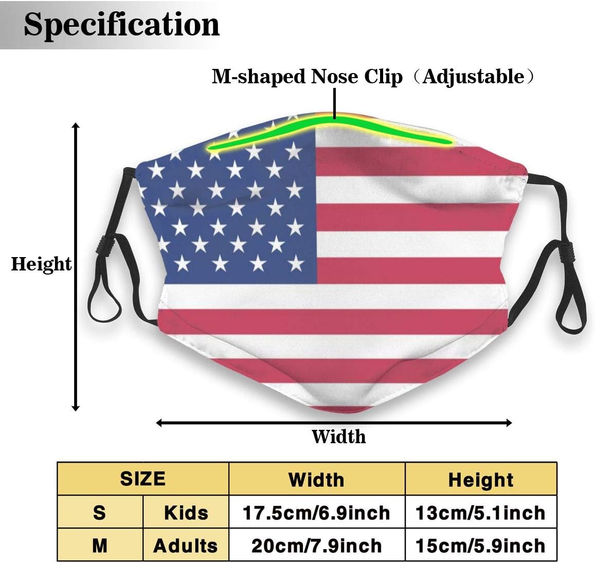POSONINGS American Flag Free KN95 Mouth Mask,Free Two N95 Filter Elements Mask Personality Print Anti-Pollen Mask Anti-dust and Polyester Face Mask Face PM2.5