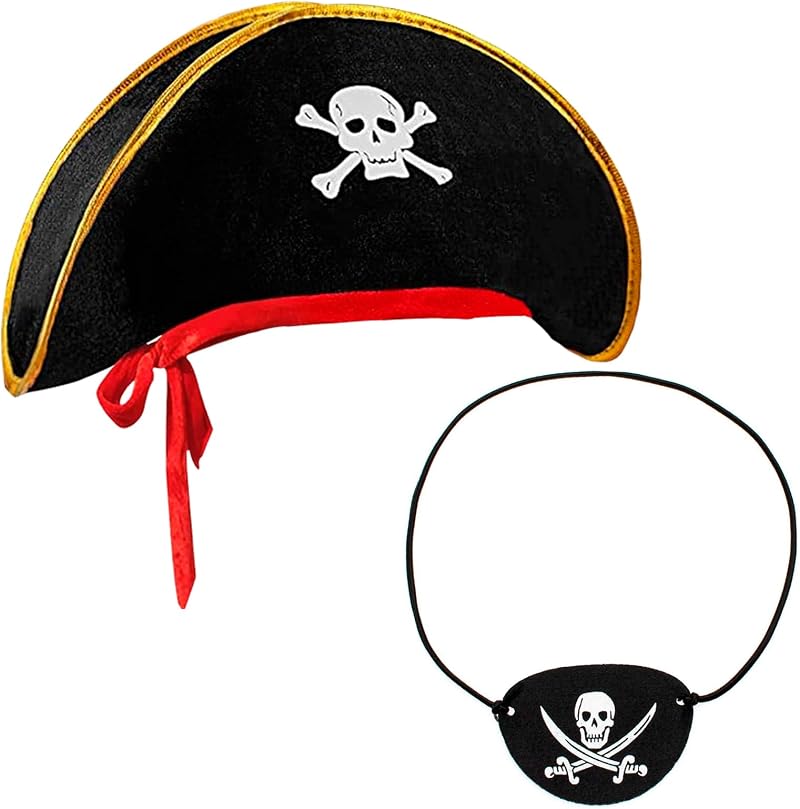 Jc.upin Pirate Hat Eye Patch Costume Set Kids Boys Girls Adults Caribbean