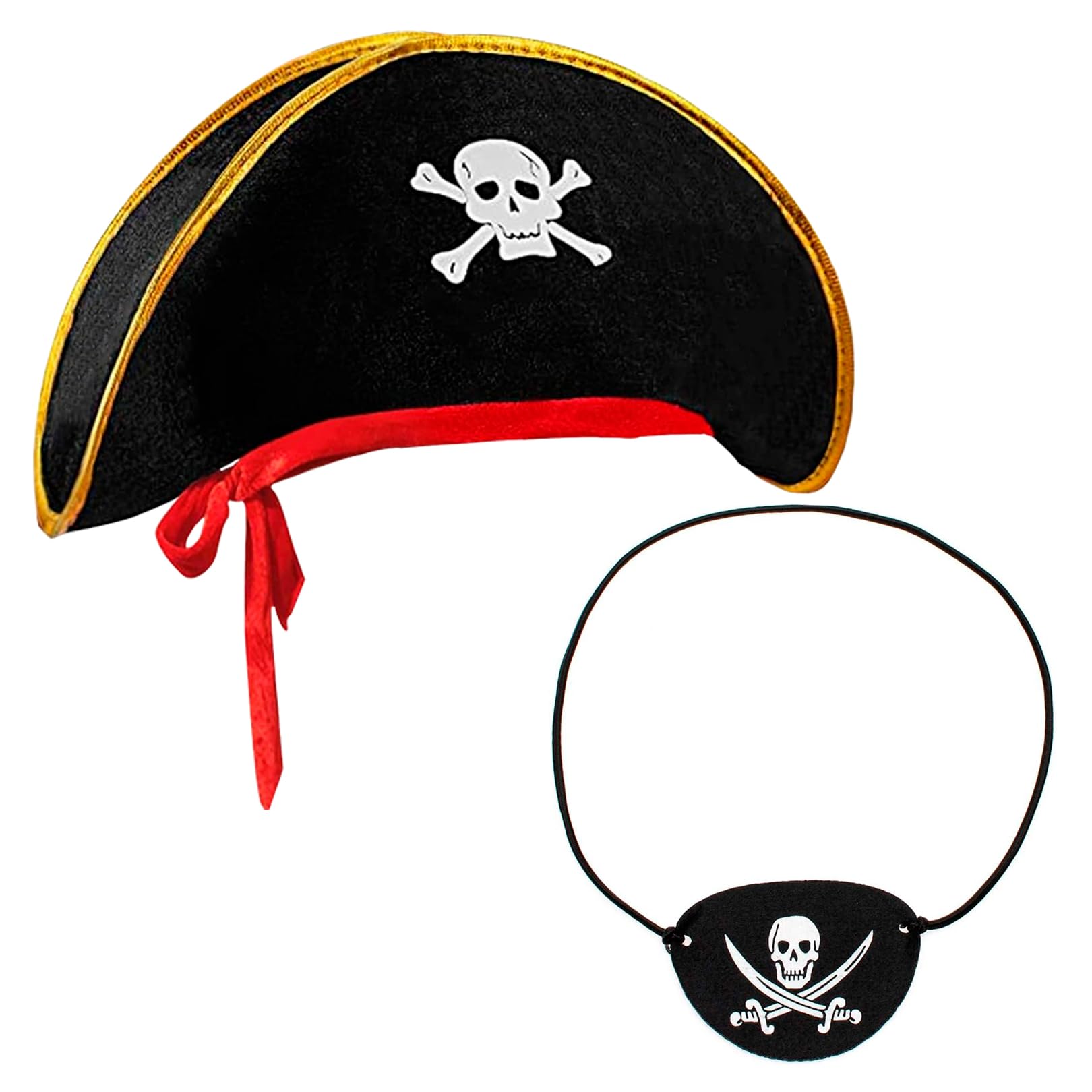 Jc.upin Pirate Accessories Set - Hat, Eye Patch, Captain Dress Up Set for Caribbean Party, Halloween Party Supplies Costume for Kids Boys Girls Adults