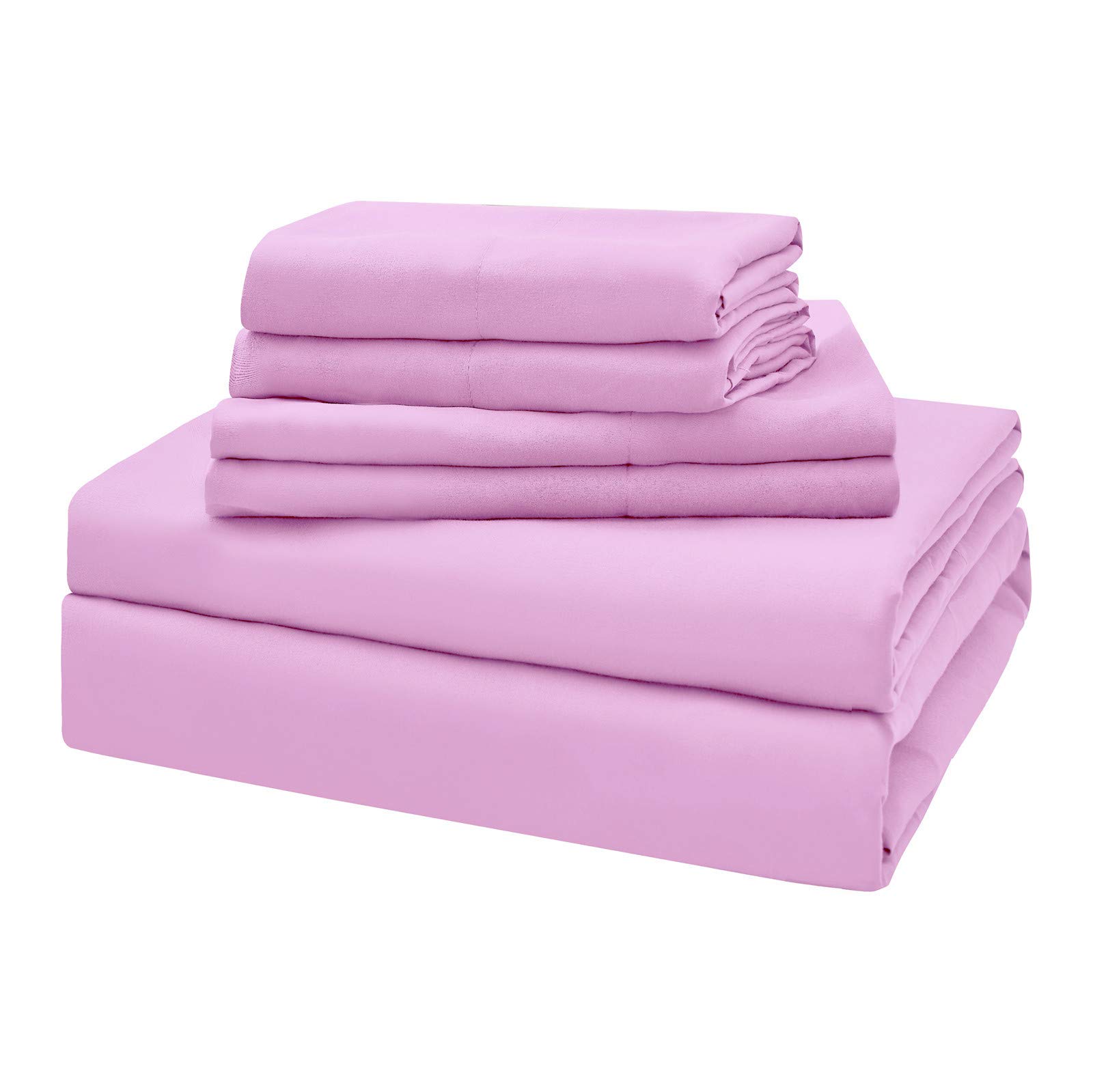 AKK 6 Piece Pink Soft Microfiber Sheet Set 18" Extra Deep Pocket, Shrinkage, Wrinkle & Fade Resistance