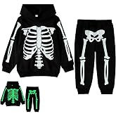 2-8 Years Toddle Boys Girls Halloween Skeleton Hoodie Sweatsuit Pants Set Glow in The Dark Halloween Skull Outfits