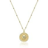 VACRONA Coin Necklace 18k Gold Plated Vintage Textured Medallion Coin Pendant Round Circle Disk Dainty Necklace for Women