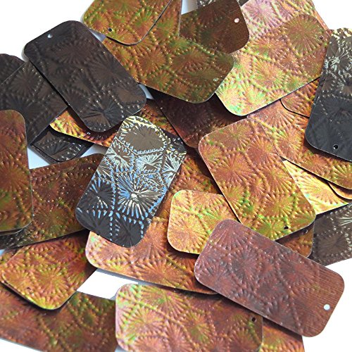 Sequin Bronze Gold Iridescent Brown Rectangle 1.5 inch Tooled Leather Effect Couture Loose Paillettes. Made in USA.