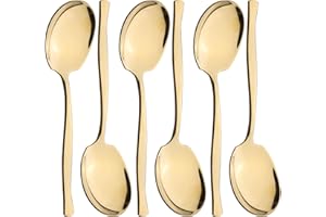 Xyskin 6 Pieces Stainless Steel Banquet Serving Spoons, Large Buffet Serving Spoons, Gold
