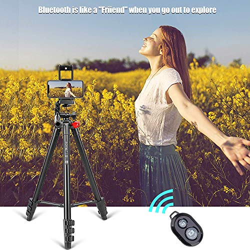 BONFOTO Kamera Stativ, 135cm Handy Stativ, Leicht Aluminiumlegierung Reisestativ für Fotografie YouTube-Videos mit Bluetooth Fernbedienung, kompatibel für Smartphone, Kameras und LED-Ringlicht (Rot)