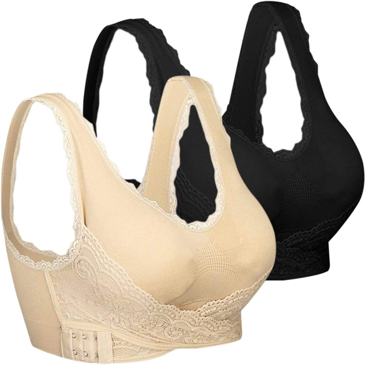 iClosam Womens Sports Bra Front Cross Side Buckle Bra Sexy VNeck Lace