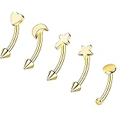 ZS 5Pcs Stainless Steel Eyebrow Rings, 16G Curved Belly Rings Navel Barbell Helix Daith Tragus Earrings Spike Vertical Labret Lip Piercing Jewelry