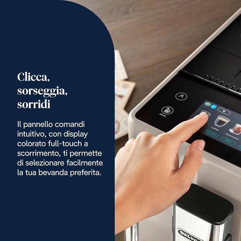 Rivelia Perfetto EXAM440.35.BG, Macchina da Caffè Automatica, Chicchi Macinati al Momento, Portachicchi Intercambiabile, Montalatte Classico, 8 Ricette, Display Touch a Colori, Colore Beige