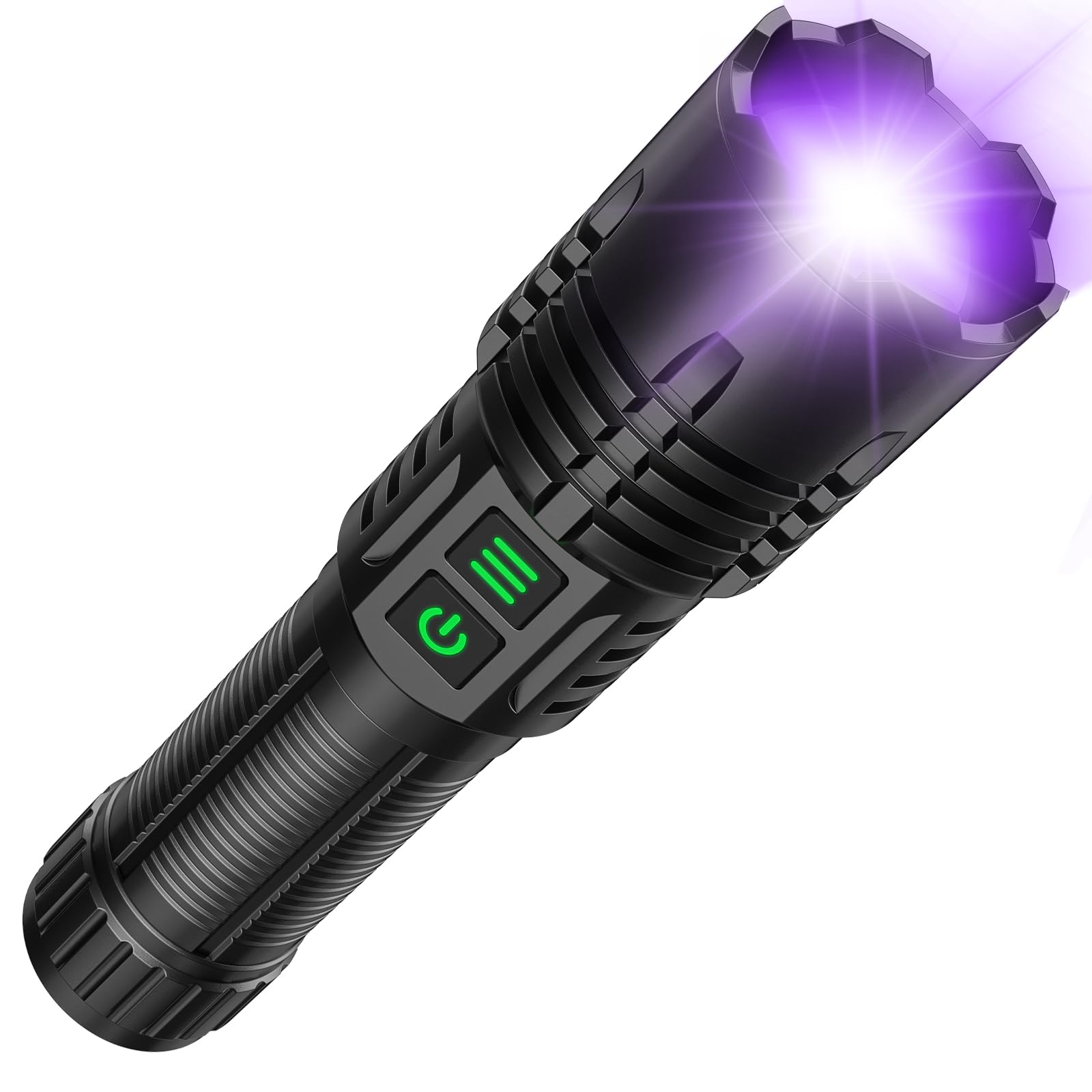 Photo 1 of AdamStar UV&High Lumens Flashlight Rechargeable, 2-in-1 Powerful Blacklight LED Flashlight Tactical 6 Modes Super Bright Waterproof Zoomable Detector for Pet Urine Curing Resin Camping Emergencies
