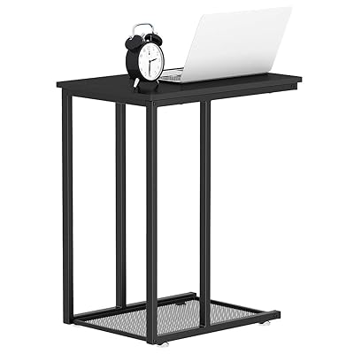 Buy Yitahome End Table Mobile Wooden C Shaped Side Table With Metal Storage Sofa Side Table For Living Room Bathroom Kitchen Couch Table On Casters With Storage Easy Assembly Black Online In Turkey