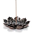 GARMOLY Large Incense Holder for Sticks Anti-Ash Spilling, Brass Lotus Incense Stick Holder and Detachable Ash Catcher