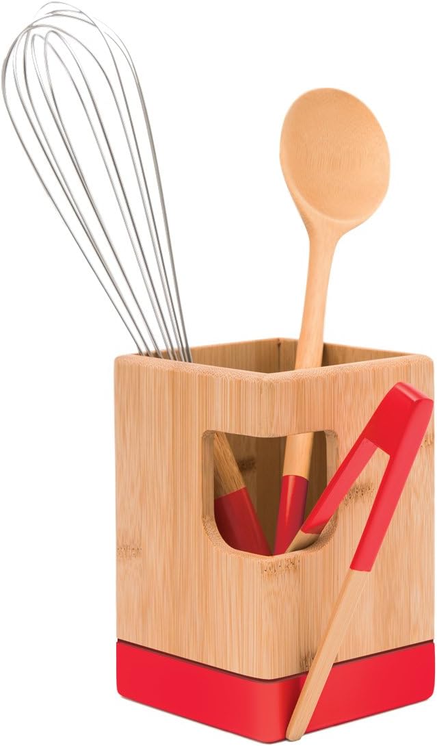 Pebbly nba089 Utensil Pot Bamboo 10 x 10 x 15 cm Red