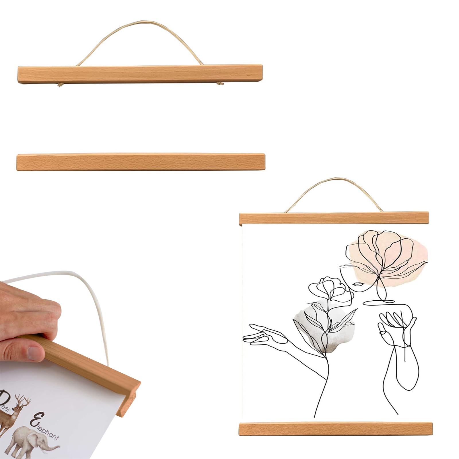 KARELLS A3 Poster Rail, Magnetic Wooden Poster Strips, Modern Teak Magnetic Frame, 31 cm, DIY Wall Art