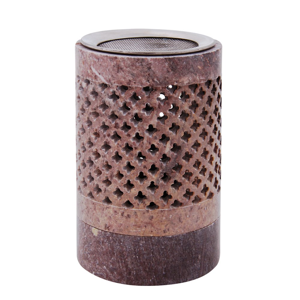 Bitto incense burner lantern BARELI, H: 11,5 cm, Ø 7,5 cm with stainless steel sieve Ø 7 cm - FAIR TRADE softstone