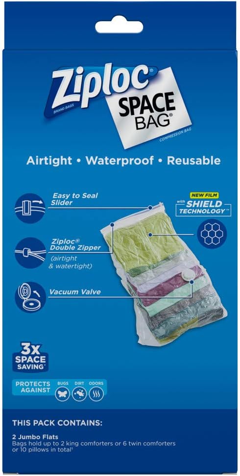 Ziploc Reusable Clothes Storage Bags, 2 Jumbo Vacuum Seal Storage Bags, Space Bags: Health & Personal Care