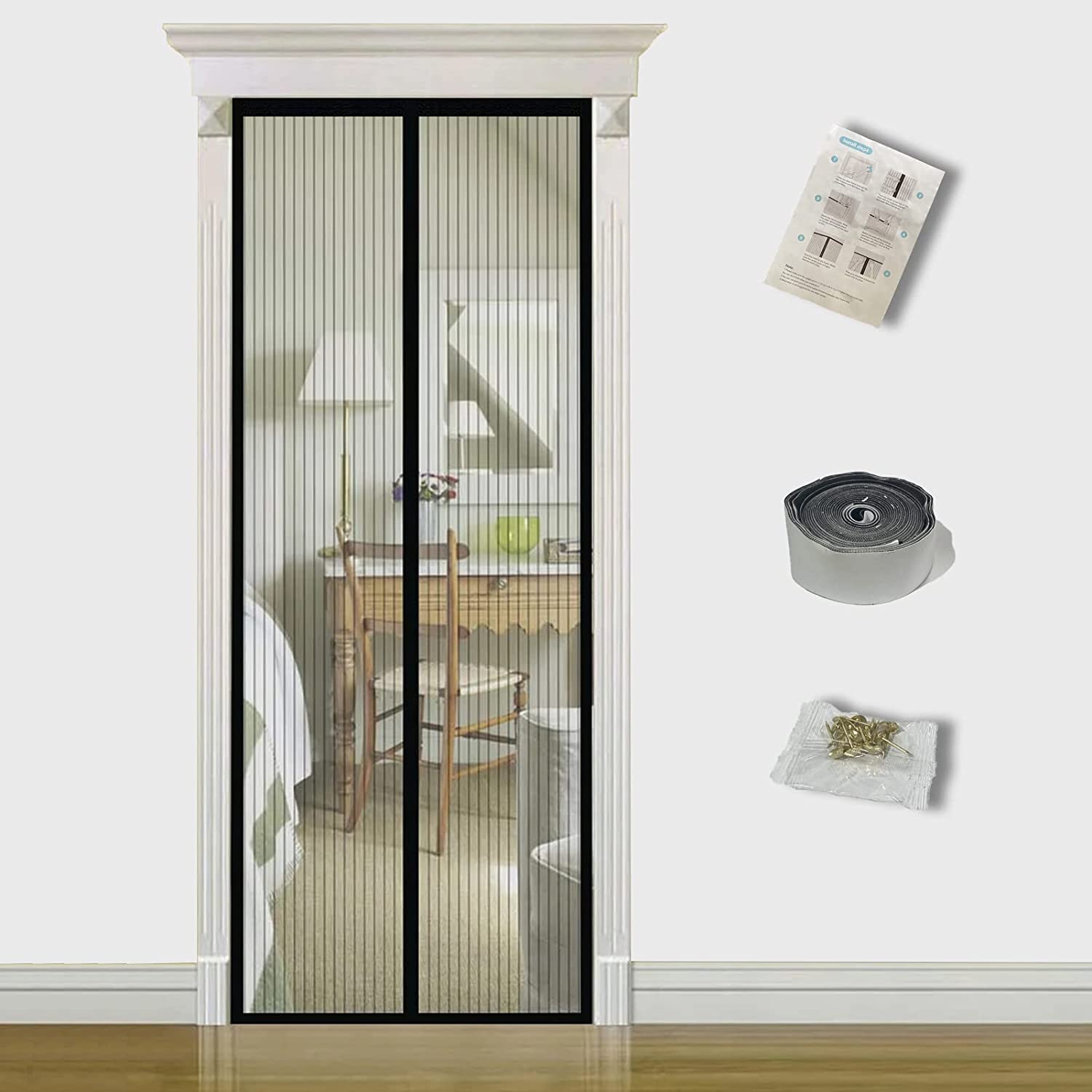 Photo 1 of TQFlow Durable Magnetic Screen Door, Bottom Weighted Door Mesh Screen with Magnet Fit Door Size 25 x 78 Inch, Strong Magnetic Screen Door for Single Door, Actual Screen Size 27x79 Inch(Black)