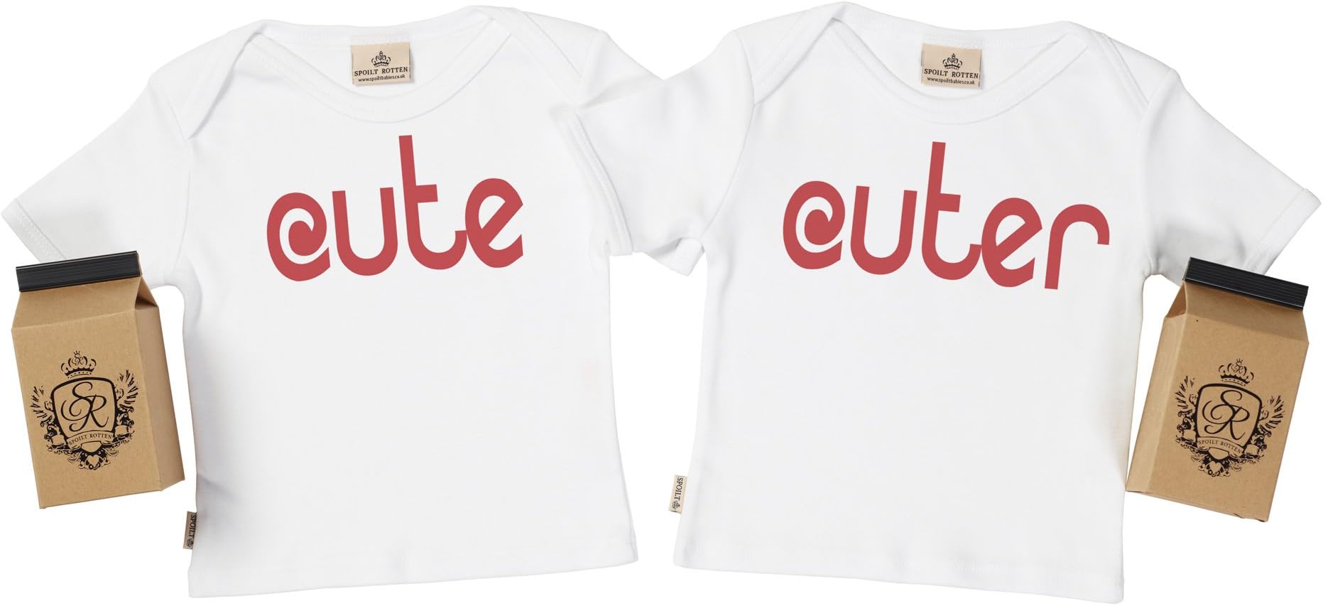 SR - Gift Boxed Cute, Cuter Organic Baby Twins Clothing - Baby Twins Baby Tshirt Set - Baby Twin Gift - Baby Twins