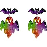 Solighter Halloween Earrings for Women Cute Cartoon Heart Ghost Pumpkin Bat Dangle Drop Earrings for Women Spooky Party Jewelry