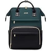 LOVEVOOK Leather Backpacks for Women,15.6 inch Leather Laptop Backpack Women,Professional Work Backpack Nurse College Teacher Bag,Womens Laptop Computer Travel Backpacks Purse,Dark Blue-green-Black
