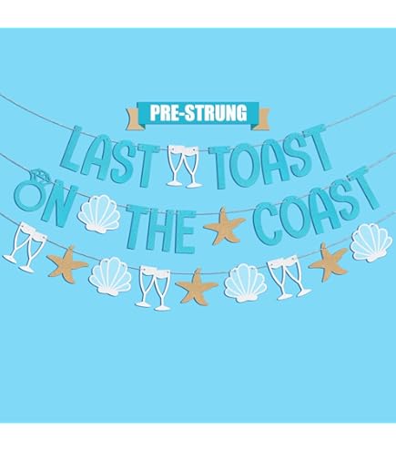 Last Toast On The Coast Banner - Silver Glitter Bachelorette Party Decorations With Seashell Design