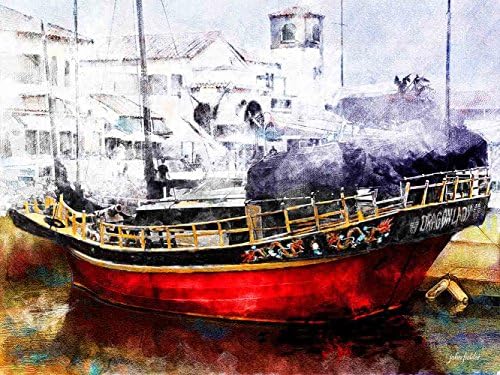 Louis Leonard Art –Ventura Dragon Boat - Artist John Fielder, Canvas Giclee Wall Art Print, Framed