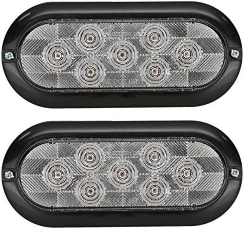 Leading Edge Lighting Pair of 6" Oval Clear RED LED Stop Turn Tail Light Surface Mount Trailer Truck RV Waterproof Gasket