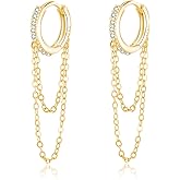 Reffeer 925 Sterling Silver CZ Chain Hoop Earrings Dangle Chain for Women Teens Dangle Earrings Tassel Hoop Earrings