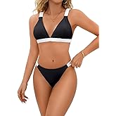 ChiaoLezhee Women's Colorblock Bikini Set, High Cut Scrunch Strap Cheeky Cute 2 Piece Swimsuits for Summer Vacation
