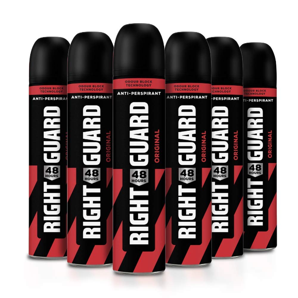 Right Guard Mens Deodorant, Total Defence 5, Original Anti-Perspirant Spray, Multipack 6 x 250 ml