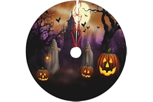 HSBOLEDIY Funny Pumpkin Black Halloween House Moon Christmas Trees Skirts 30", Halloween Xmas Tree Cloth Mats for Festival Present Souvenir