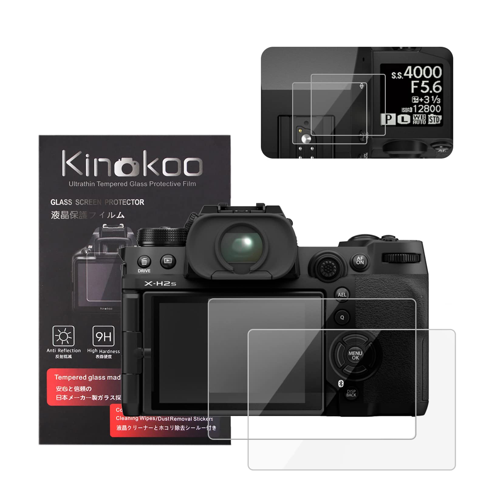 kinokoo Screen Protector + Top Soft Film for Fuji XH2S/XH2 camera, 0.25mm 9H Hardness Tempered Glass Film for Fuji XH2S/X-H2S/XH2 camera - Bubble Free& Anti-Scratch&Anti-Finger Print (2 Pack) — image 1