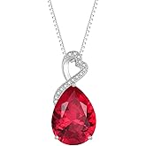 FJ Teardrop Birthstone Necklaces 925 Sterling Silver Pear Cut Pendant Necklace Birthday Jewelry for Women