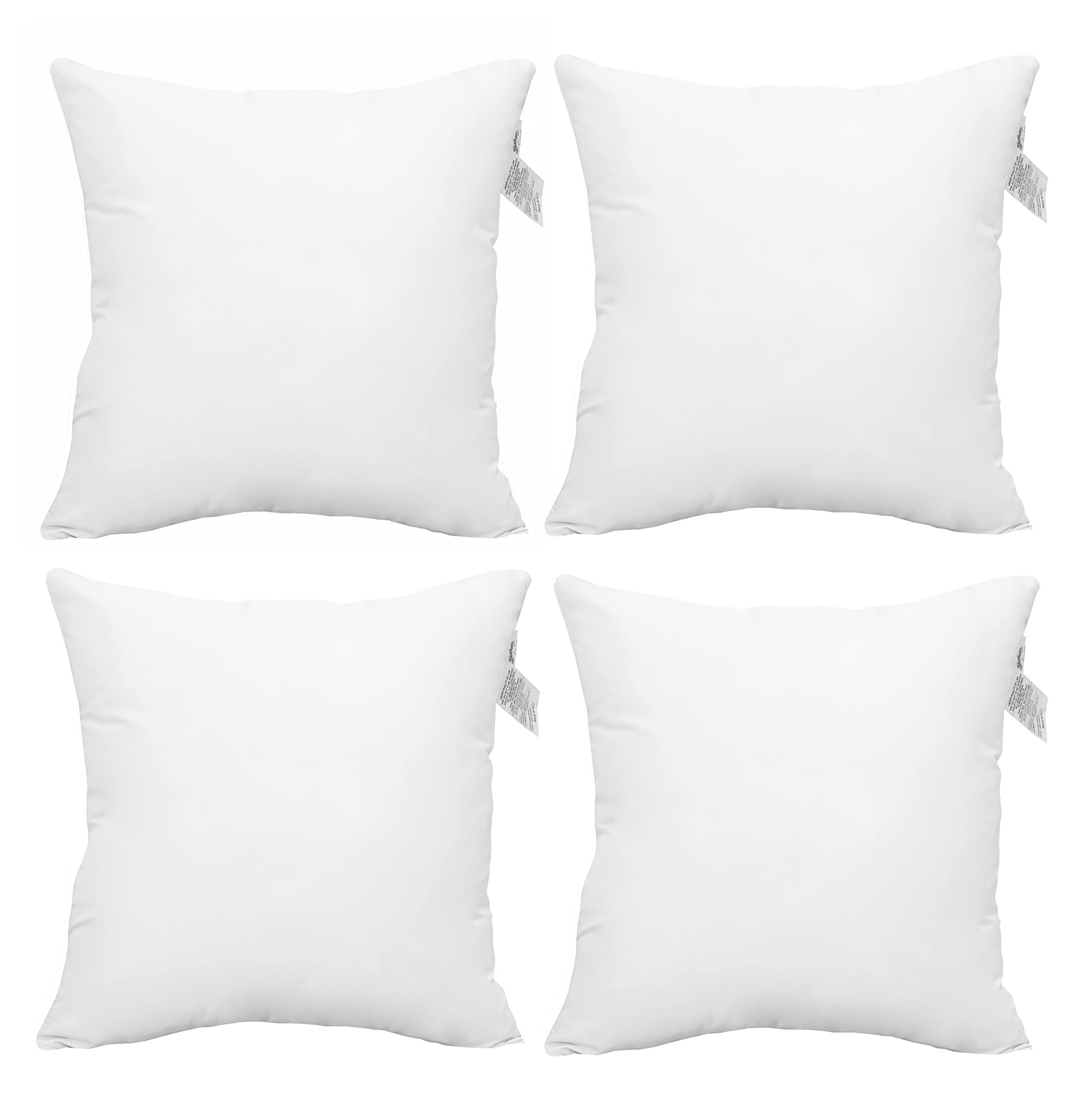 ACCENTHOME Cushion Inner Pads (Pack of 4) 16" x 16" Throw Pillow Inserts | Hypoallergenic Square Cushion Fillers - Hollowfiber Pillow Sham Stuffer (40 x 40 cm, White)