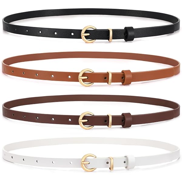 JASGOOD 4 Pack Skinny Women Leather Belt for Dresses Thin  display picture 1