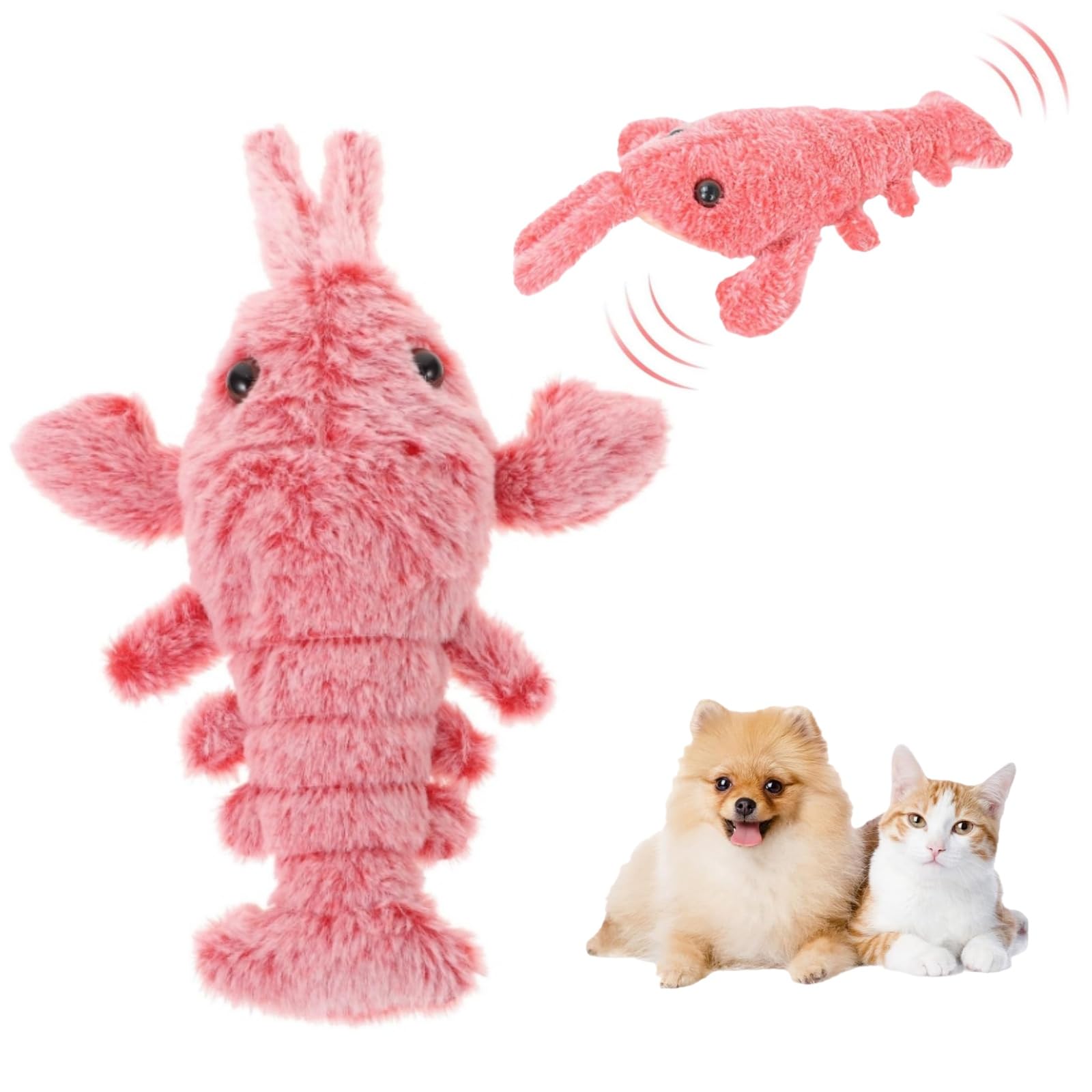 Winnsell Cute Interactive Dog Toy, Floppy Lobster Funny Interactive Cat Dog Plush Toys USB Rechargeable Jumping Moving Pet Puppy Chew Toys Families Gift (A) (Pink A)