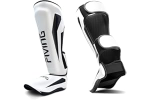 FIVING MMA Martial Arts Shin Guards - Padded, Adjustable Muay Thai Leg Guards With Instep Protection for Kickboxing Training 
