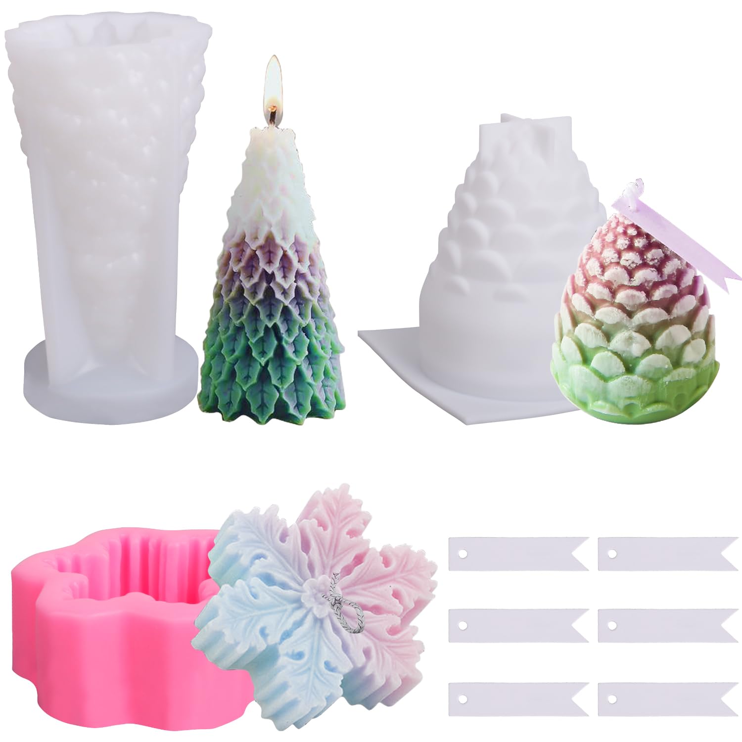 Ezydka Christmas Silicone Candle Moulds 3PCS - Tree and Xmas Shapes for Party and Holiday Candle Making