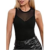 Milumia Women's Mesh Sheer Tank Bodysuit Sleeveless Crew Neck See Through Tee Tops
