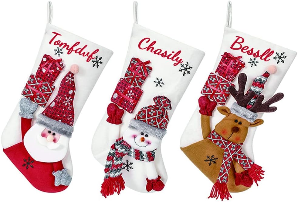 Stockings & Holders - SSRUI Personalized Christmas Stockings with Name, Custom Name Family Christmas Stocking, Xmas Stocking Hanging Socks with Deer Santa Snowman Penguin Holiday Home Decoration for Family(Style 3)
