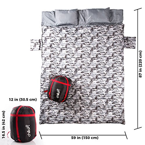 Chillax Double Sleeping Bag for Camping, Backpacking or Hiking - Perfect Sleeping Sack for Couples - Extra Large 3 Season Waterproof Sleeping Bag for 2 Person, Adults, Seniors - Best Unique Gift !