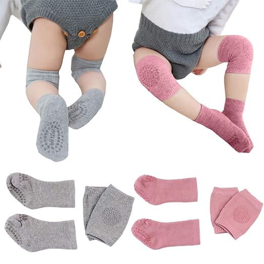 CdyBox 2 Set Baby Crawling Knee Pads Socks Set Toddler Anti